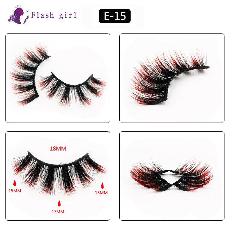 Flash girl-رموش المنك الملونة E15 ، رموش سميكة ورقيقة ، 16 نمطًا ، 5 أزواج