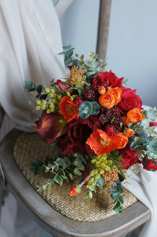 SESTHFAR-باقة عرائس ، الفاوانيا ، الورود ، لمسة حقيقية في الهواء الطلق ، الربيع ، الأحمر والبرتقالي ، باقة زهور الزفاف
