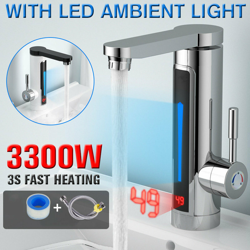 3300 واط الكهربائية لحظة سخان مياه الحنفية الحنفية LED المحيطة ضوء درجة الحرارة عرض الحمام المطبخ التدفئة الفورية الحنفية