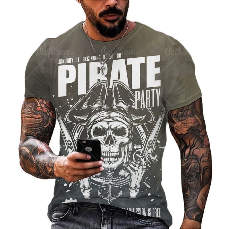 صيف 2021 منتج جديد الرجال ثلاثية الأبعاد طباعة القراصنة الكابتن سلسلة س الرقبة تي شيرت موضة Harajuku الرجال قصيرة الأكمام قميص القمم