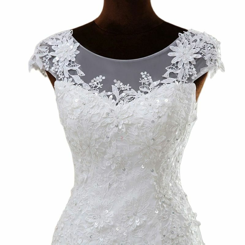 فستان زفاف صيفي مثير بدون أكمام برقبة مستديرة طويل من الدانتيل أبيض زائدة منتصف الخصر بزر مفتوح من الخلف بتصميم فرنسي رائع #2