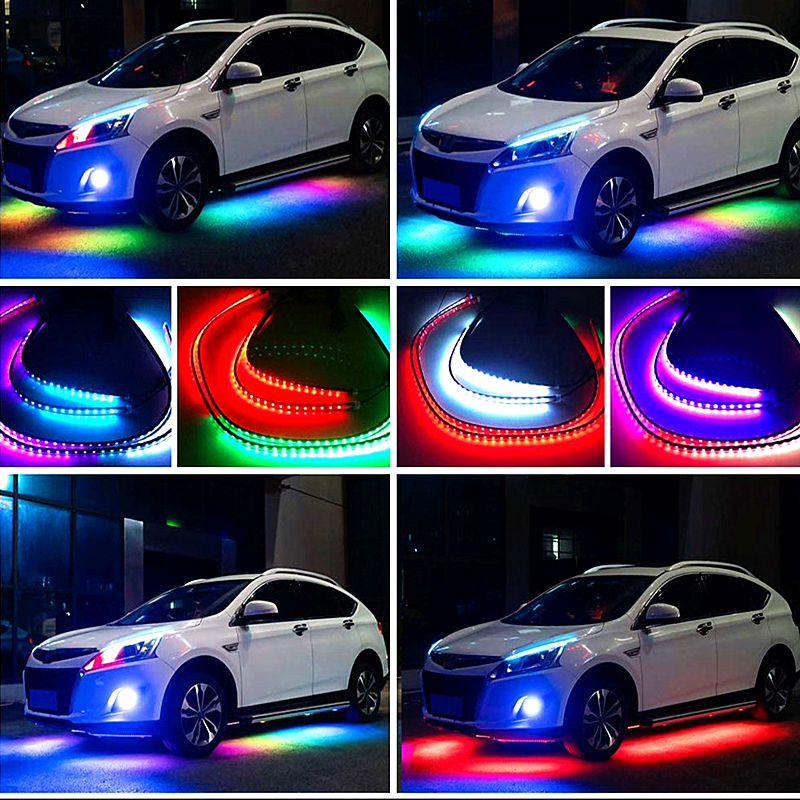 سيارة تحت الجسم أضواء النيون مرنة LED قطاع ضوء السيارات مصباح تحت الماء APP التحكم المتدفقة RGB مصباح الغلاف الجوي المحيط