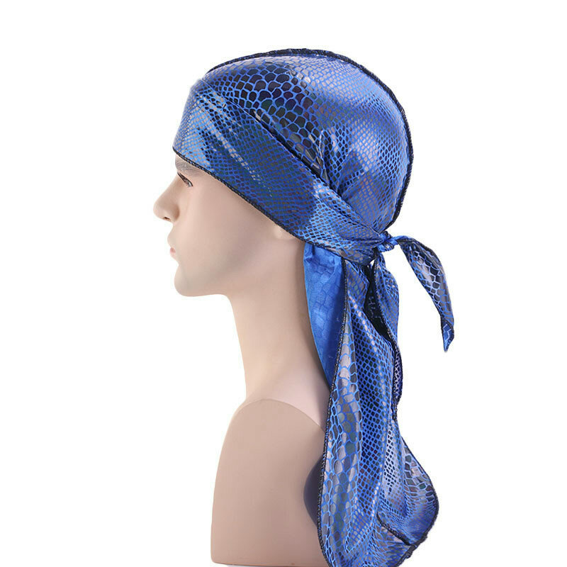 New Fashion 2/PCS Crocodile Skin Pattern Strap Pirate Turban Hat Women's Night Cap Men Solid Wide Doo Rag Bonnet Cap Wholesale