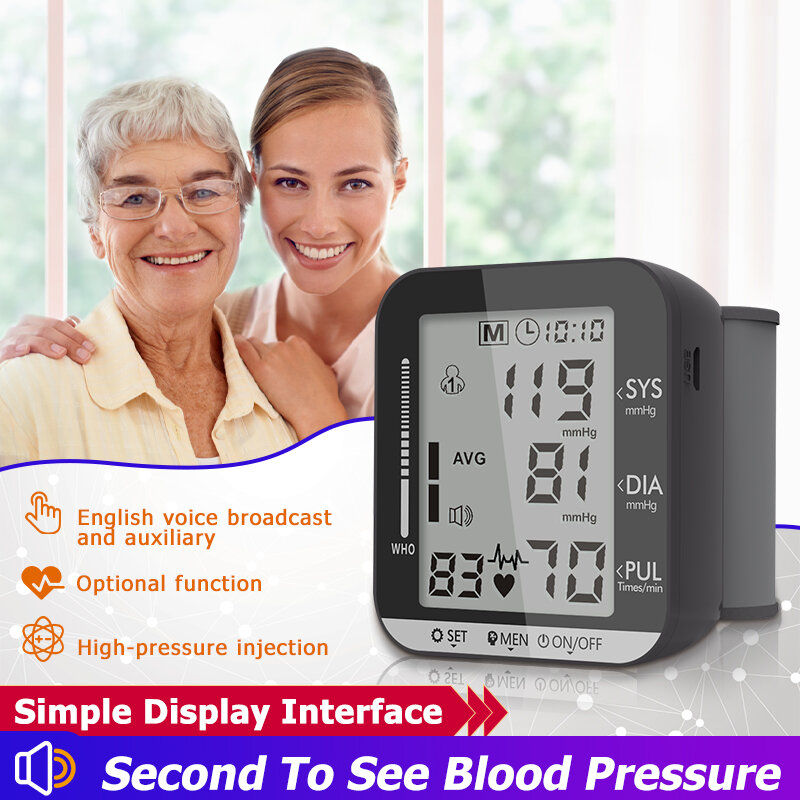 جهاز قياس ضغط الدم الرقمي المحمول ، جهاز قياس ضغط الدم الرقمي المحمول لقياس ضغط الدم ومعدل ضربات القلب والصوت باللغة الإنجليزية
