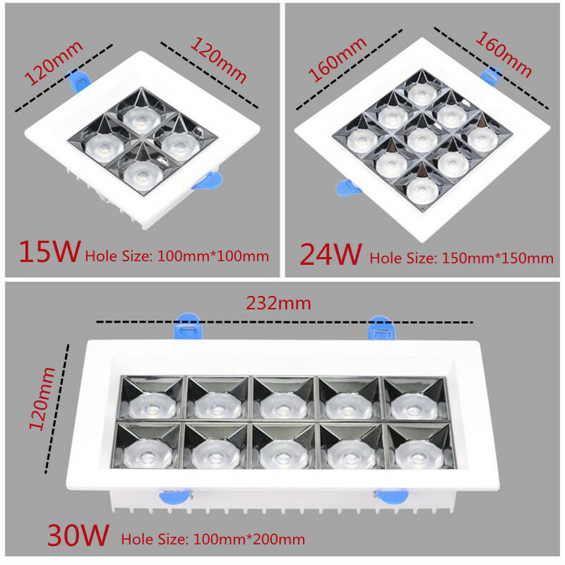 عكس الضوء جزءا لا يتجزأ من لوحة LED ، مصباح السقف مربع ، 15 واط ، 24 واط ، 30 واط ، AC110V ، 220 فولت ، 1 قطعة.