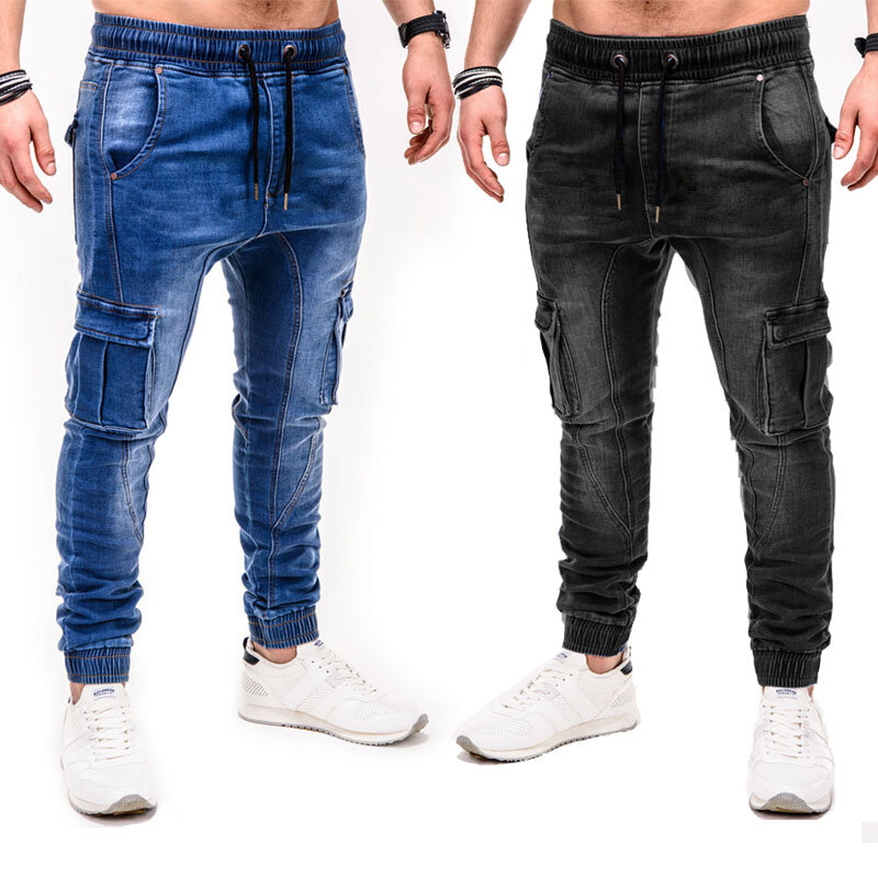 2020 خريف شتاء جديد الرجال تمتد صالح جينز الأعمال عادية النمط الكلاسيكي سراويل جينز عصرية الذكور السراويل السوداء الزرقاء