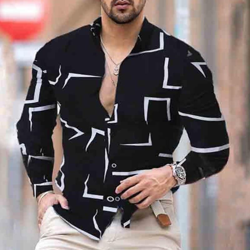 Hot البيع الأوروبية الأمريكية قميص رجالي عادية كم طويل سليم صالح موضة طباعة قمصان حجم كبير ملابس للرجال