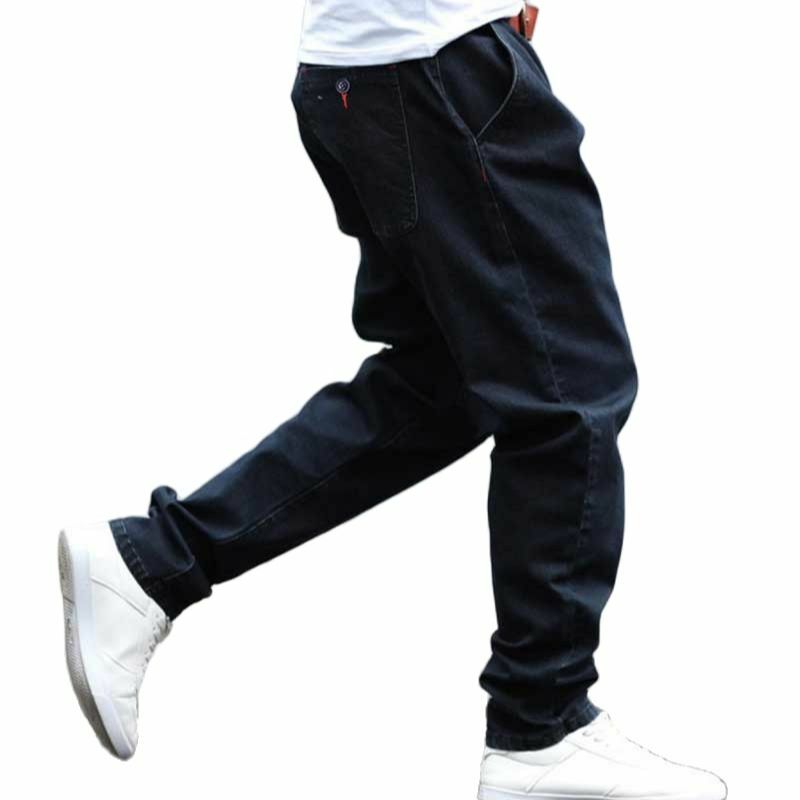 بنطلون جينز غير رسمي للرجال على الموضة من قماش الدنيم بنطلون جينز فضفاض فضفاض للركض على طراز الهيب هوب سروال أسود ملابس رجالية