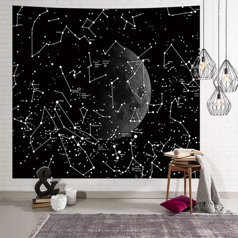 1 قطعة خلفية القماش الأسود النجوم السماء القمر سلسلة نسيج الكون الشمال أريكة مريحة نسيج نسيج 4.9 x 4.2ft