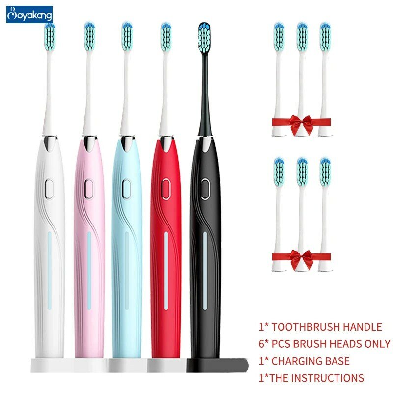 Boyakang سونيك فرشاة الأسنان الكهربائية القابلة لإعادة الشحن Dpont شعيرات IPX7 مقاوم للماء الذكية توقيت 5 وسائط نظيفة الكبار هدية