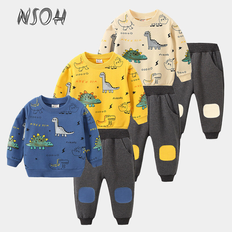 NSOH ملابس الأطفال ربيع جديد بدلة أطفال موضة القطن الصبي رياضية رياضية الحيوان الكرتون لطيف تصميم الأطفال دعوى