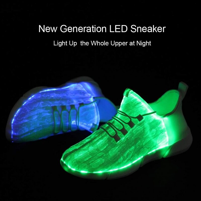 مضيئة الألياف البصرية النسيج تضيء أحذية LED 11 ألوان وامض الأبيض الكبار والفتيات والفتيان USB قابلة للشحن أحذية رياضية مع الضوء