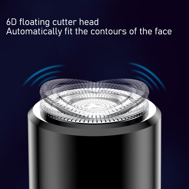 ماكينة حلاقة كهربائية صغيرة للرجال جسم من سبائك الألومنيوم 6D أداة قطع عائمة لقص لحية الرأس قابلة للغسل بشحن USB