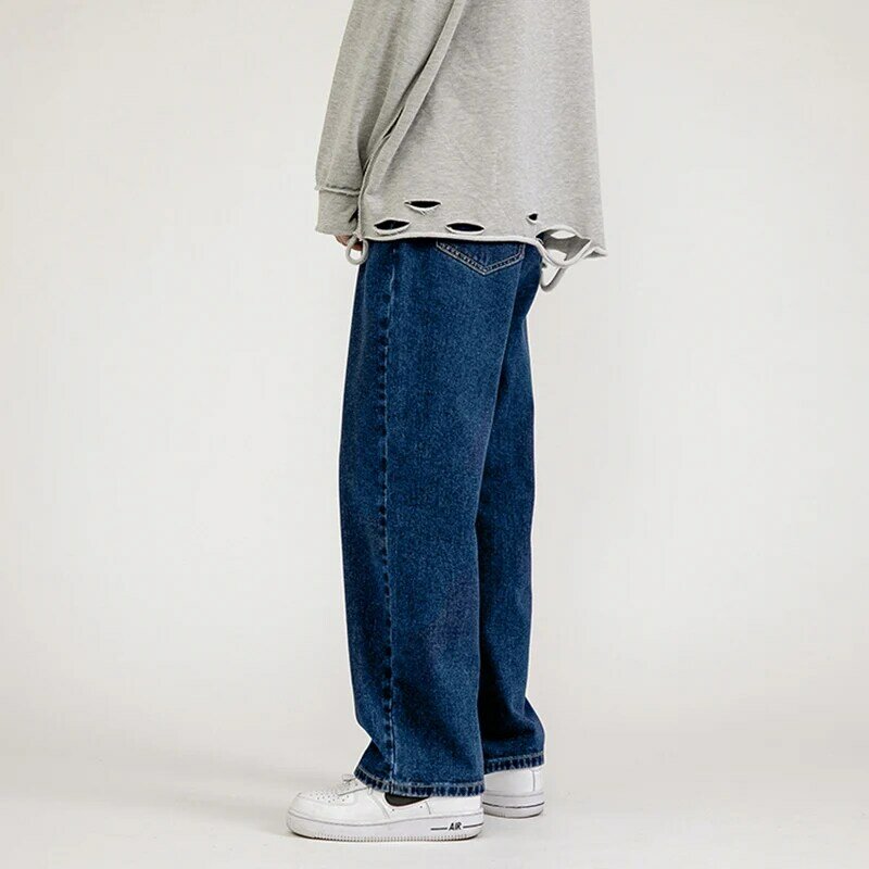 جينز رجالي موضة فضفاض مستقيم جديد غير رسمي بنطال ذو قصة أرجل واسعة كاوبوي مان ملابس الشارع الكورية الهيب هوب بنطلون ربيع صيف جينز