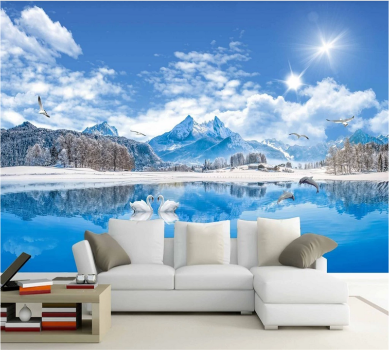 Xuesu-ورق حائط مخصص ثلاثي الأبعاد ، صور عالية الدقة ، منظر بحيرة جميل ، رسم المناظر الطبيعية ، جبل الثلج ، غرفة المعيشة