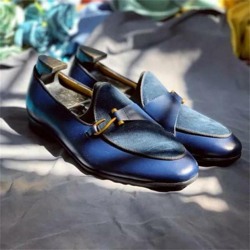 جديد حذاء رجالي اليدوية بلون بو خياطة تقليد الجلد المدبوغ مجموعة خطفات مستديرة على المألوف الأعمال اللباس المتسكعون KS412
