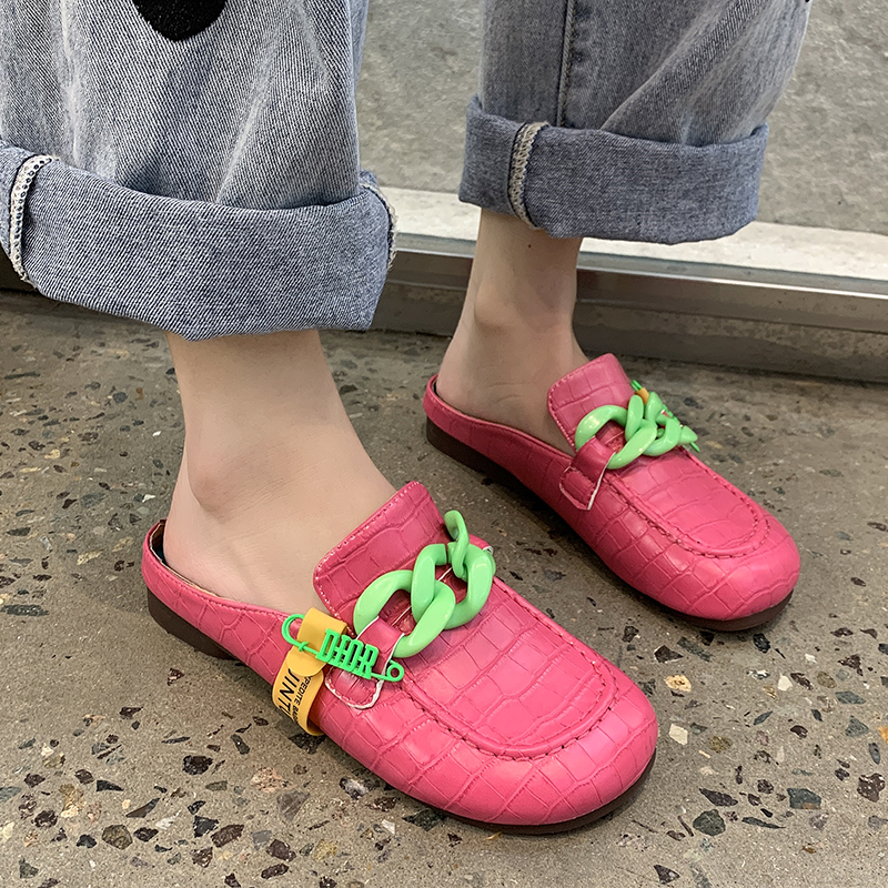 المرأة سلسلة باوتو الصنادل الصيف نمط جديد سميكة سوليد موضة أحذية من الجلد الوجه يتخبط المرأة أحذية رياضية حذاء كاجوال