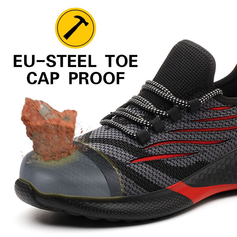 تنفس الرجال حذاء امن للعمل مكافحة تحطيم غطاء صلب لأصبع القدم أحذية عمل البناء غير قابل للتدمير العمل أحذية رياضية حذاء رجالي