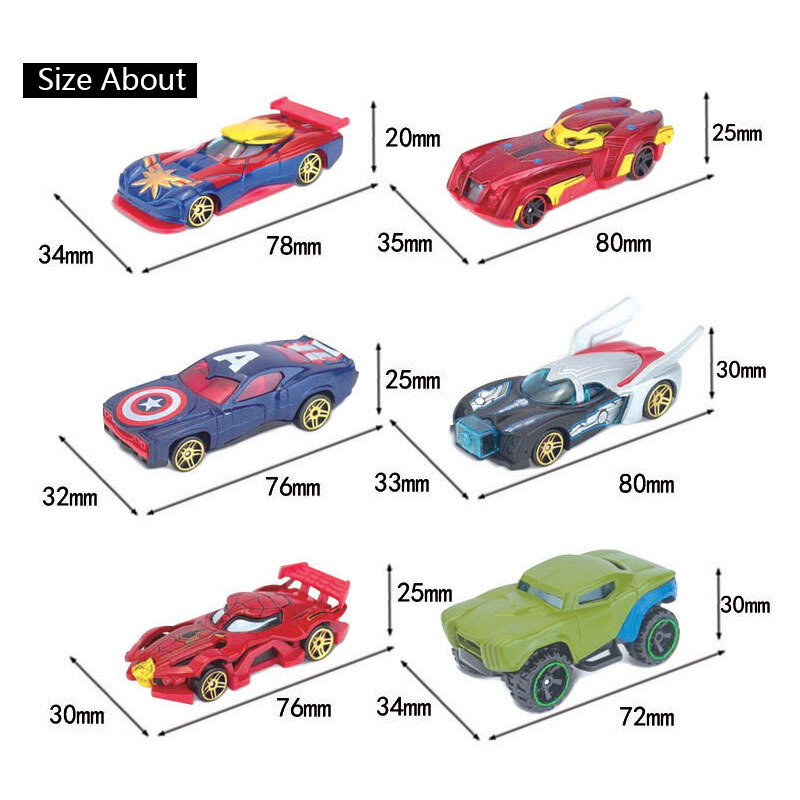 6 قطعة/المجموعة مع مربع سبائك أعجوبة لعبة أطفال سيارة المنتقمون الرجل الحديدي ثور سبايدرمان عمل أرقام سباق نموذج الاطفال الفتيان هدية