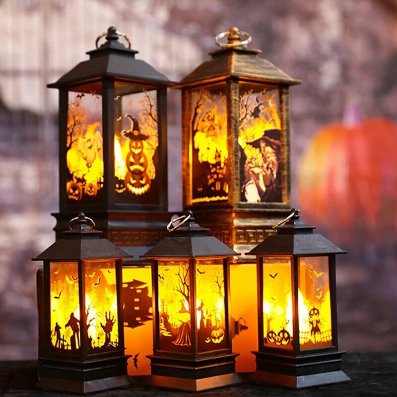هالوين فانوس LED أضواء اليقطين الساحرة الجمجمة شمعة الطرف الديكور الدعامة