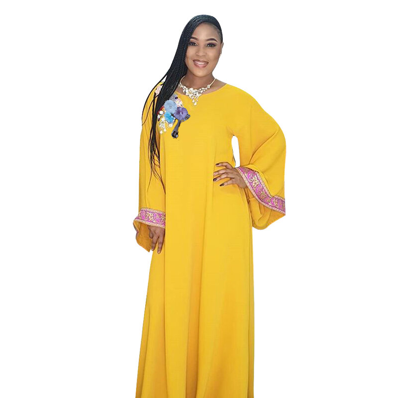 خريف 2021 فستان ماكسي للحفلات حجم كبير فساتين نسائية طويلة الأكمام مضيئة الأزهار طباعة الأفريقية رداء المتضخم Vestidos