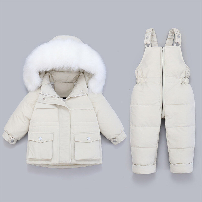 أطفال أسفل معطف الشتاء الأطفال سترة مجموعة الاطفال بذلة سميكة الدافئة الشتاء الطفل الثلوج طفل فتاة الملابس 1-5y وتتسابق مجموعة