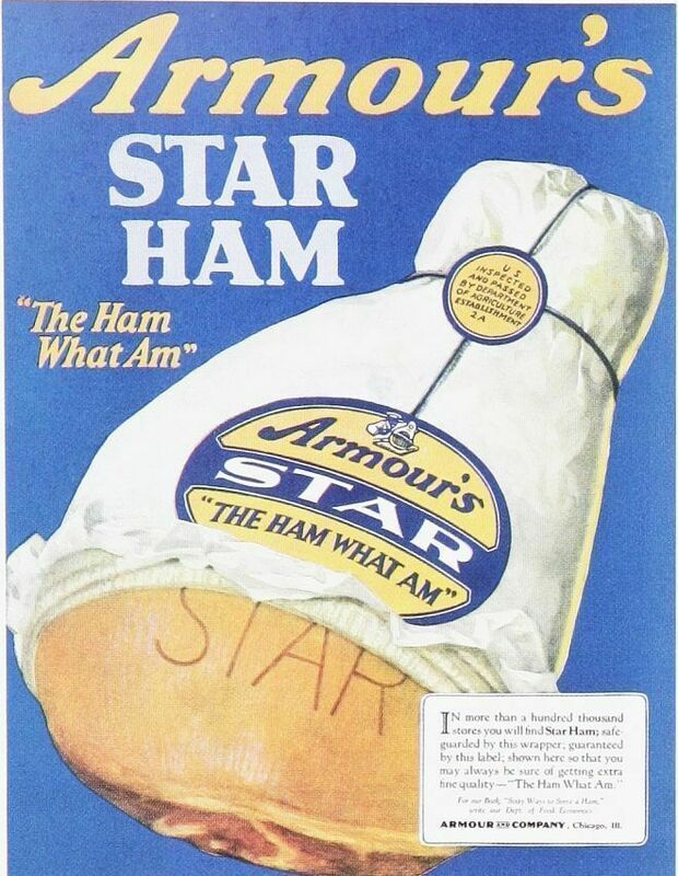 ARMOUR'S STAR HAM 1910 الإعلان القديم معدن القصدير تسجيل ملصق جدار اللوحة #1
