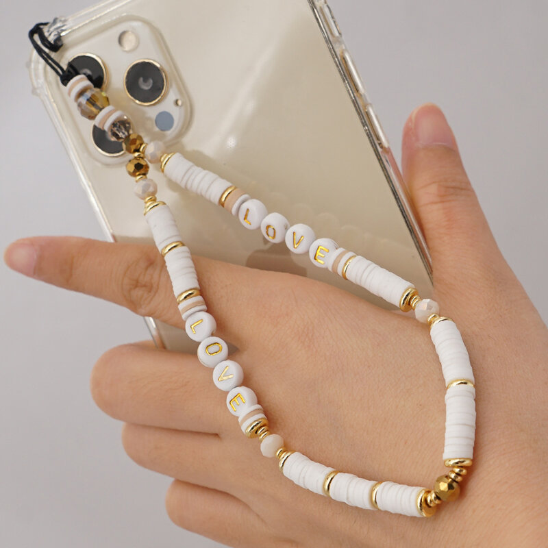 2021 العصرية موبايل حزام حلية هاتف اللؤلؤ الفخار لينة مطرز سلسلة هاتف رسالة حب مجوهرات للنساء مكافحة خسر الحبل هدية