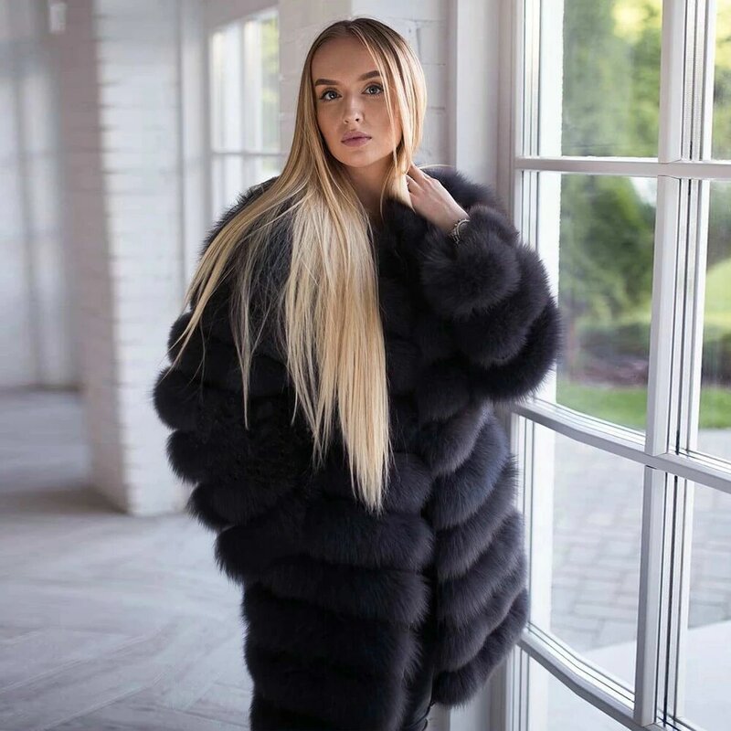النساء الطبيعية الثعلب الفراء معطف 90 سنتيمتر أزياء الشتاء طويلة عالية الجودة حقيقية الثعلب الفراء معطف أبلى الإناث الفاخرة الفراء معطف سميك