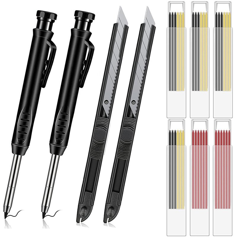 2 قطعة أقلام نجار مع 36 عبوة يؤدي و2 سكّين متعدّد الاستخدامات البناء الميكانيكية النجارة قلم رصاص #1