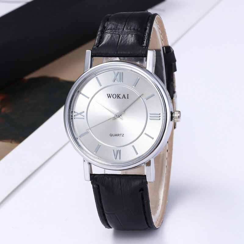 ساعة كوارتز عصرية عادية حزام ساعة مقياس wokai الهاتفي مقاوم للماء ساعة عكسية جلدية بوي طالب الرجال
