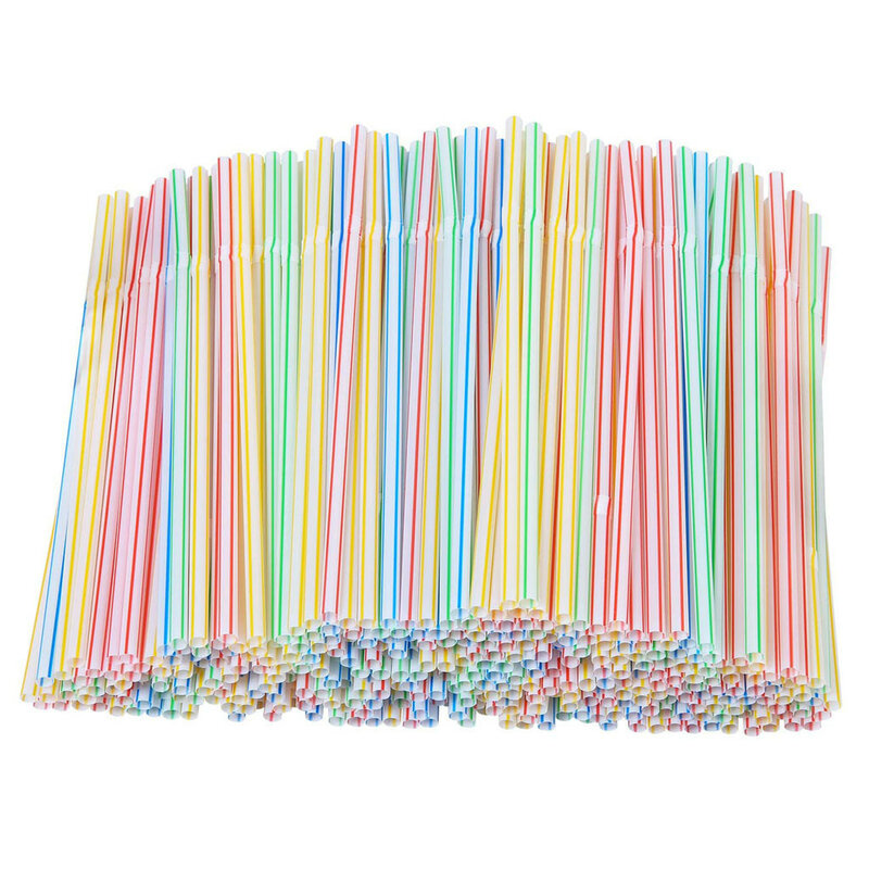 200pcs Plastic Drinking Straws 8 Inches Long Multi-colored Striped Bedable Disposable Straws Party Multi Colored Rainbow Straw