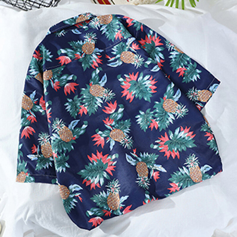 قميص شاطئ هاواي للرجال والنساء ، تي شيرت غير رسمي ، نصف كم ، طباعة أوراق الأناناس والزهور ، تي شيرت فضفاض