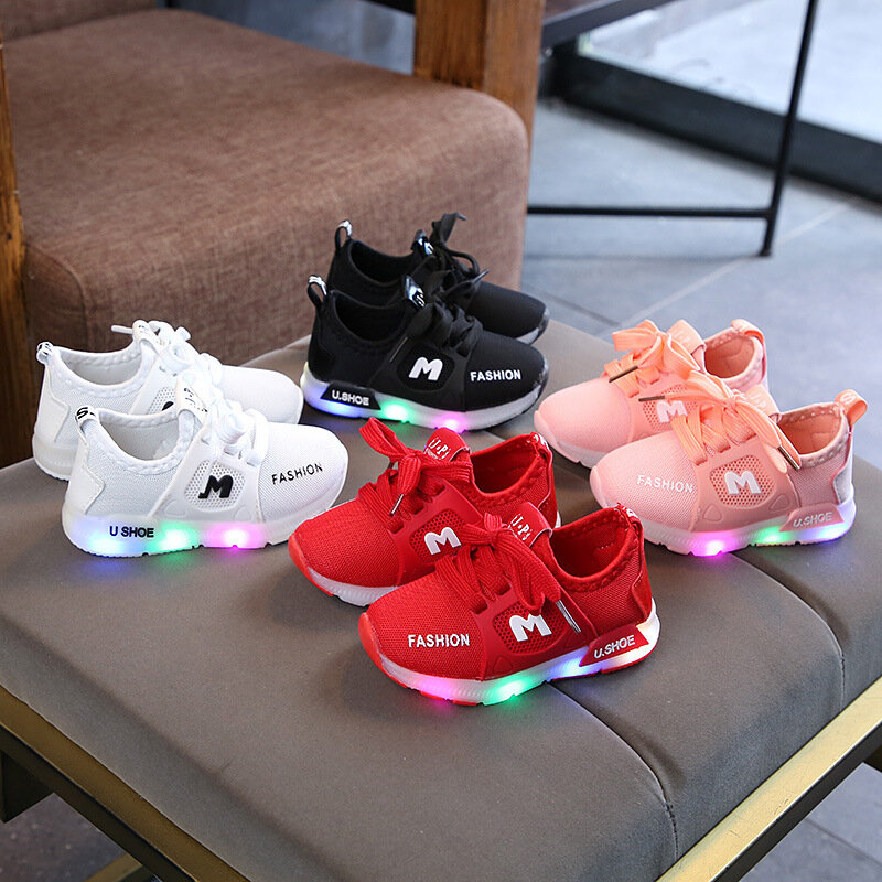 طفل LED أضواء أحذية للبنين الأطفال متوهجة أحذية للبنات عدم الانزلاق حذاء طفل صغير للطفل الفتيات مضيئة الأحذية