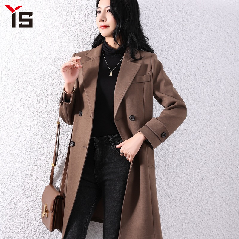 الربيع الخريف السترة معاطف المرأة خندق معطف منتصف طول النسخة الكورية ملابس خارجية الموضة الصلبة عادية مزدوجة الصدر معطف