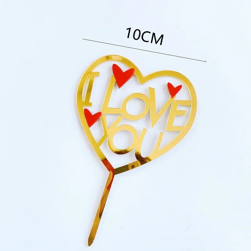 Happy Valentine's Day Acrylic Cake Toppers Golden Love Baking Cake Dessert Toppers for Valentine's Day Party Cake Decor Supplies
