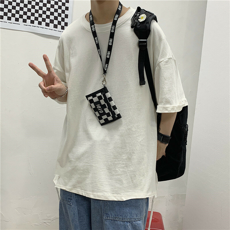 مخطط طباعة قمصان قصيرة الأكمام تي شيرت الصيف موضة أبيض أسود Harajuku المتضخم فاسق ملابس كاجوال الشارع الشهير اليابانية