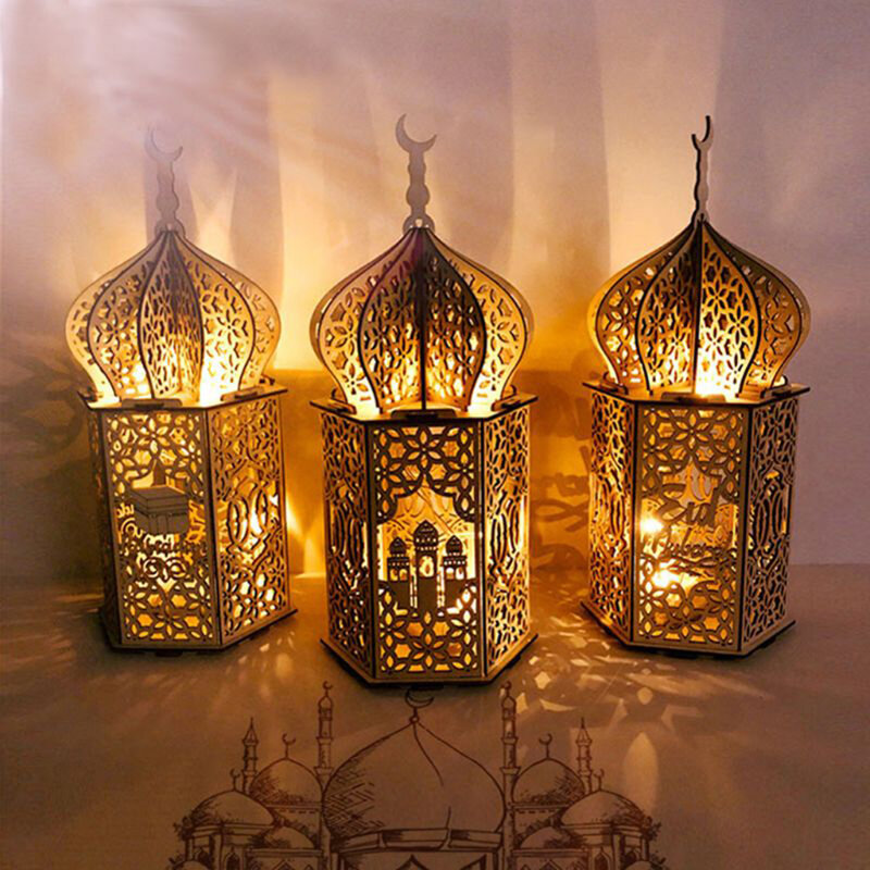 2021 رمضان LED أضواء برج مسجد فانوس عيد مبارك مهرجان مصباح إضاءة دافئة الديكور أعمال يدوية حديدية سطح المكتب عيد الديكور