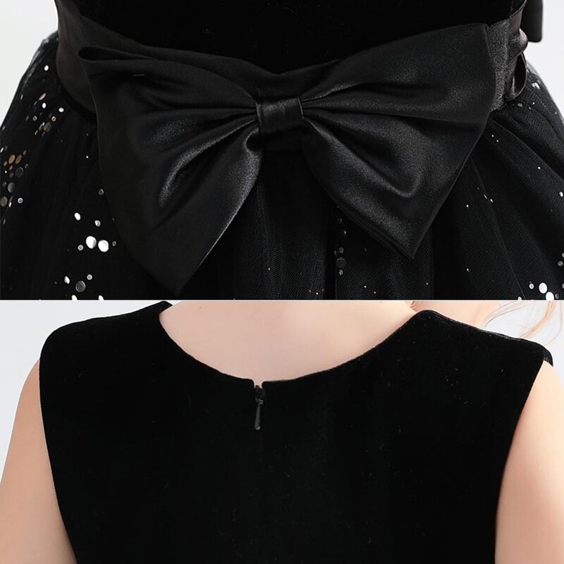 فستان فتاة الزهور التأثيري للهالوين 2021 فستان أسود ساحر طويل تول كيب لامع للأطفال فستان حفلات أعياد الميلاد