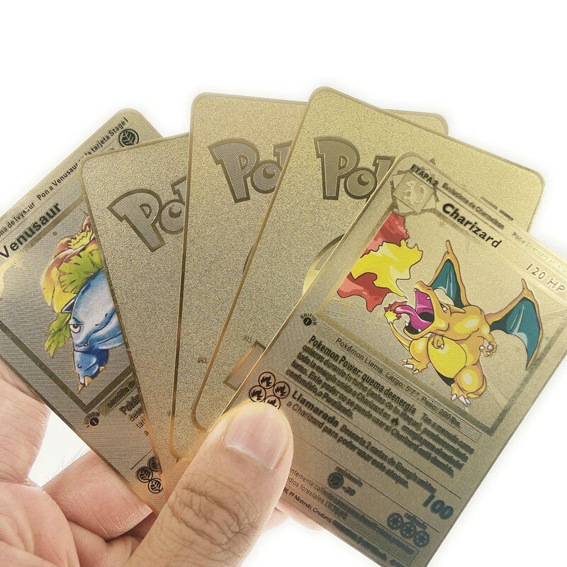 5 قطعة/المجموعة جديد الإسبانية بوكيمون بطاقات الذهب المعادن بيكاتشو تشارجر أنيمي محدودة طبعة جمع بطاقات هدية بطاقة الألعاب