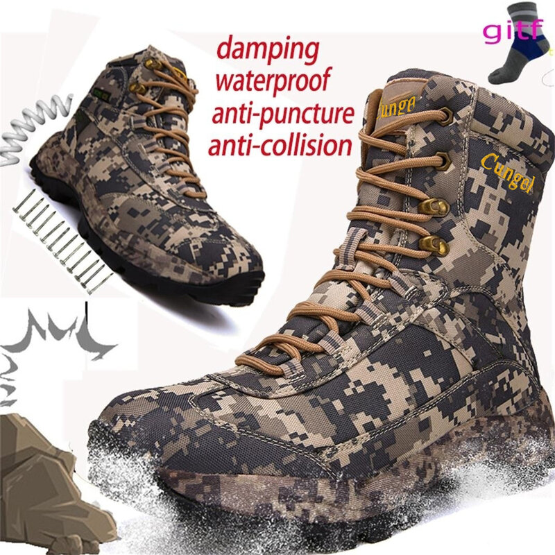 في الهواء الطلق الرجال حذاء ارتحال الرجال مقاوم للماء حذاء للسير مسافات طويلة الأحذية الجبلية جلد طبيعي الغابات الصيد التكتيكية أحذية جيش