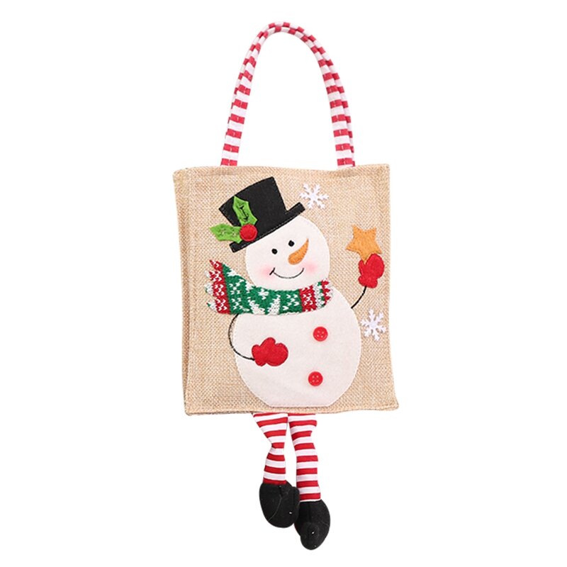 زينة عيد الميلاد لطيف الكتان آلة مطرزة حمل حقيبة مع القدم هدية كيس الحلوى شجرة عيد الميلاد