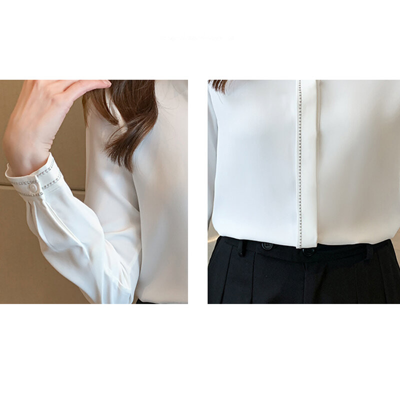Blusas Mujer دي مودا 2022 الخريف مكتب الشيفون الأبيض بلوزة المرأة طويلة الأكمام امرأة قمصان الكورية ملابس عصرية بلايز فام