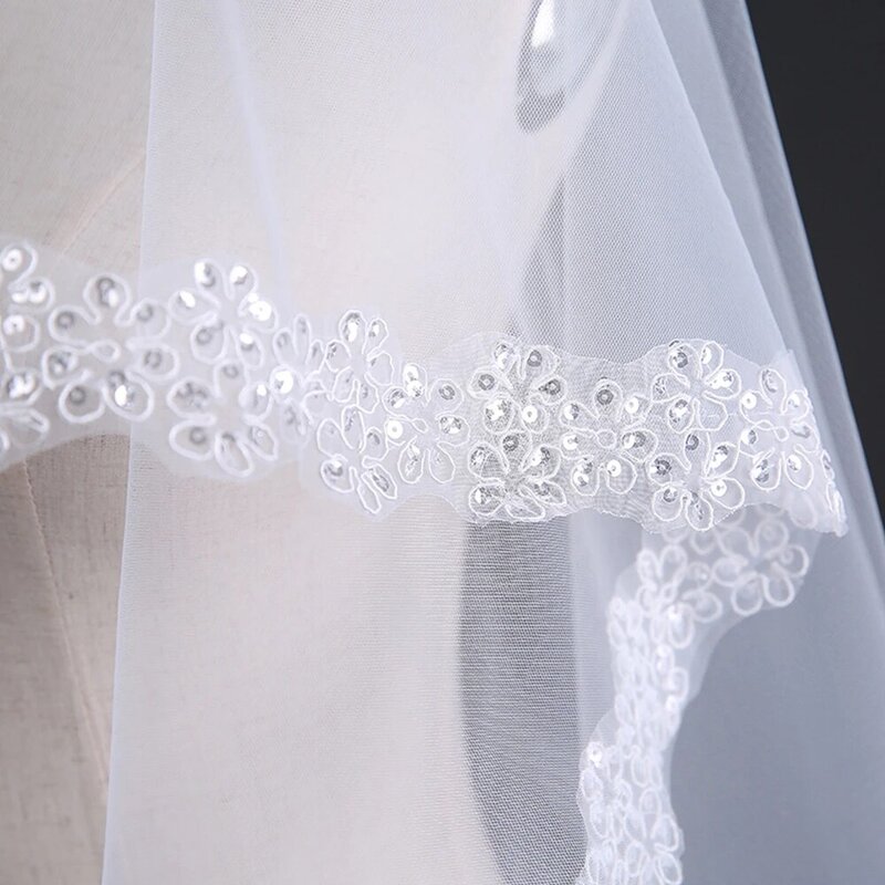 بسيطة لينة تول طبقة واحدة طرحة زفاف الفالس الحجاب 1.5 متر الأبيض العاج الترتر زين اكسسوارات الزفاف للنساء