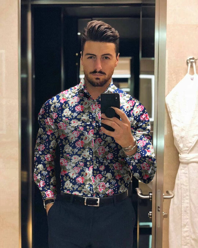 2021Camisas florales دي المانجا larga دي الفقرة hombres ، camisas estampadas يخدع فلوريس دي كورت دلغادو الفقرة hombres ، camisola