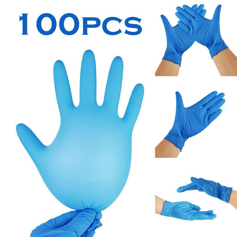 100 قطعة قفازات لاتكس لمرة واحدة زرقاء لغسل الأطباق المطبخ العمل المطاط حديقة قفازات واقية اليسار واليمين اليد العالمي # T2