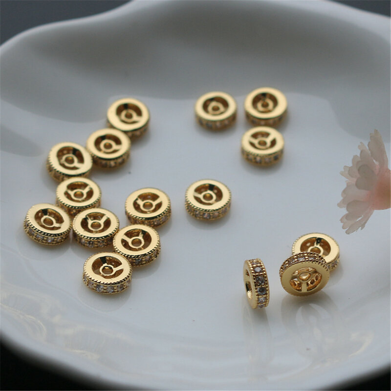 18K الذهب شغل مطلي مطعمة الزركون عجلة حبة فاصل DIY بها بنفسك مجوهرات اكسسوارات 6 مللي متر/8 مللي متر