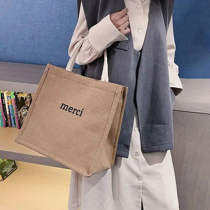 سعة كبيرة حقيبة حقائب كتف حمل الحقائب موضة القطن الكتان حقيبة يد بسيطة عادية إلكتروني الطباعة الإناث التسوق