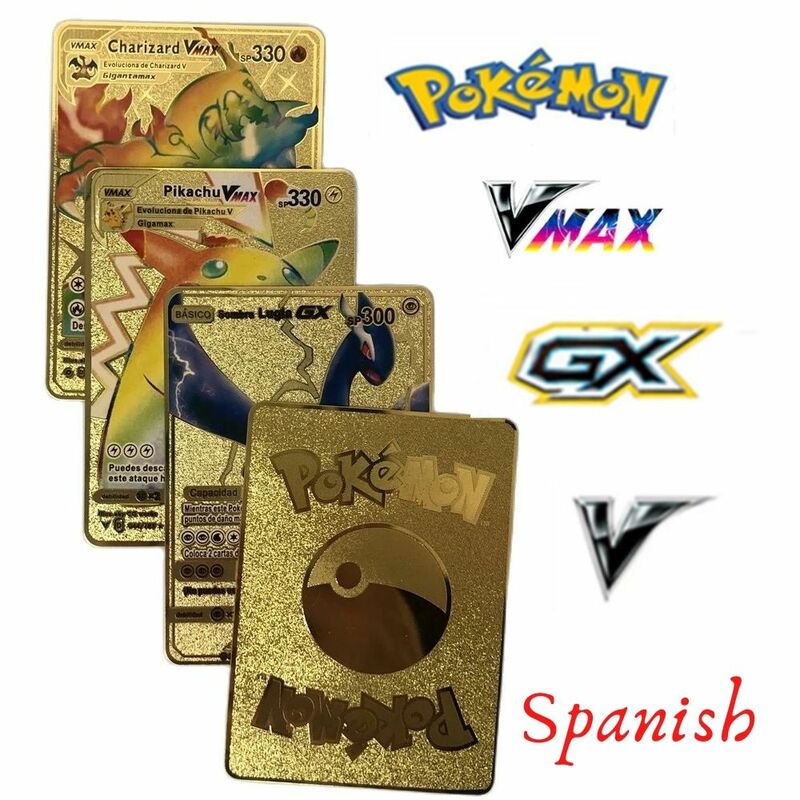 بطاقات بوكيمون الاسبانية معدن البوكيمون رسائل الاسبانية بوكيمون الحديد بطاقات Mewtwo بيكاتشو Gx Charizard Vmax كارتاس بوكيمون Vmax