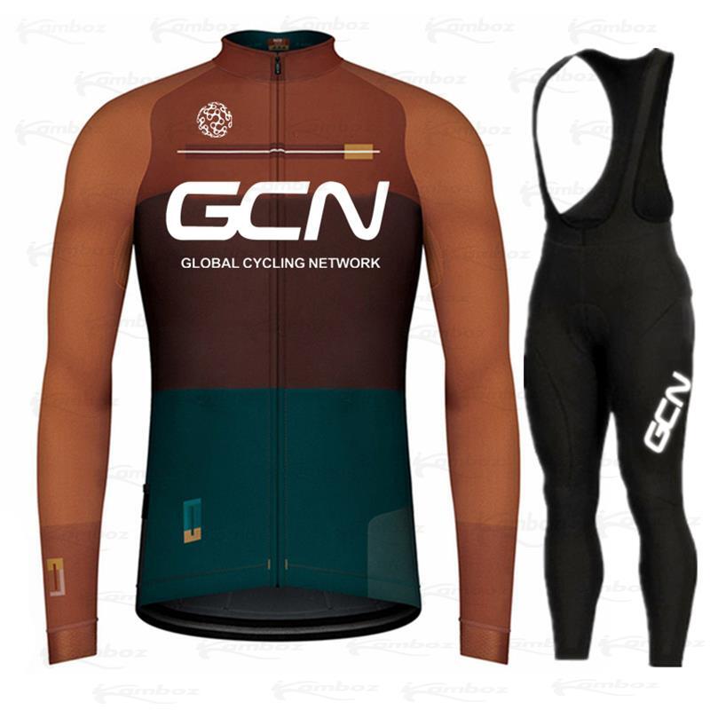 2021 GCN فريق الخريف الدراجات جيرسي مجموعة طويلة الأكمام دراجة هوائية جبلية الملابس ارتداء الرجال سباق غطاء دراجة Ropa مايوه Ciclismo